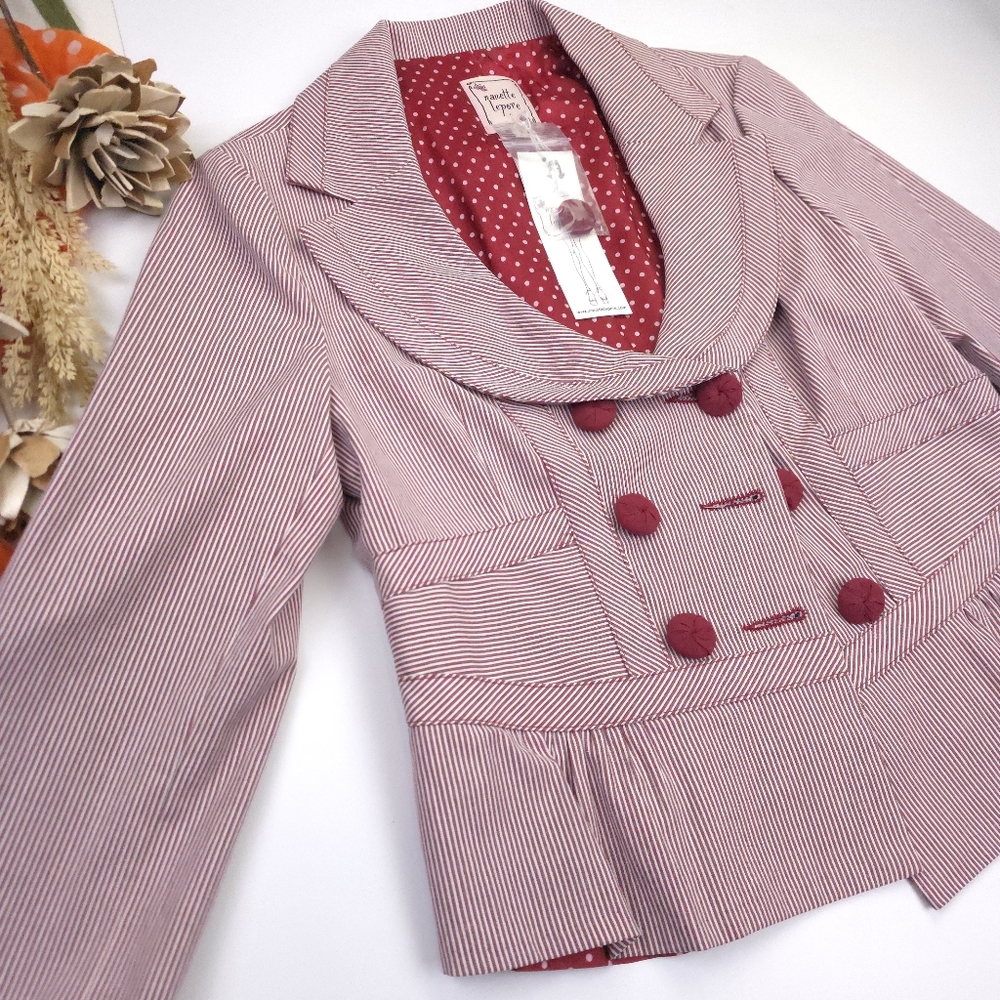 New Nanette Lepor Red Striped Double-Breasted Designer Blazer Sz 10 - Picture 2 of 12